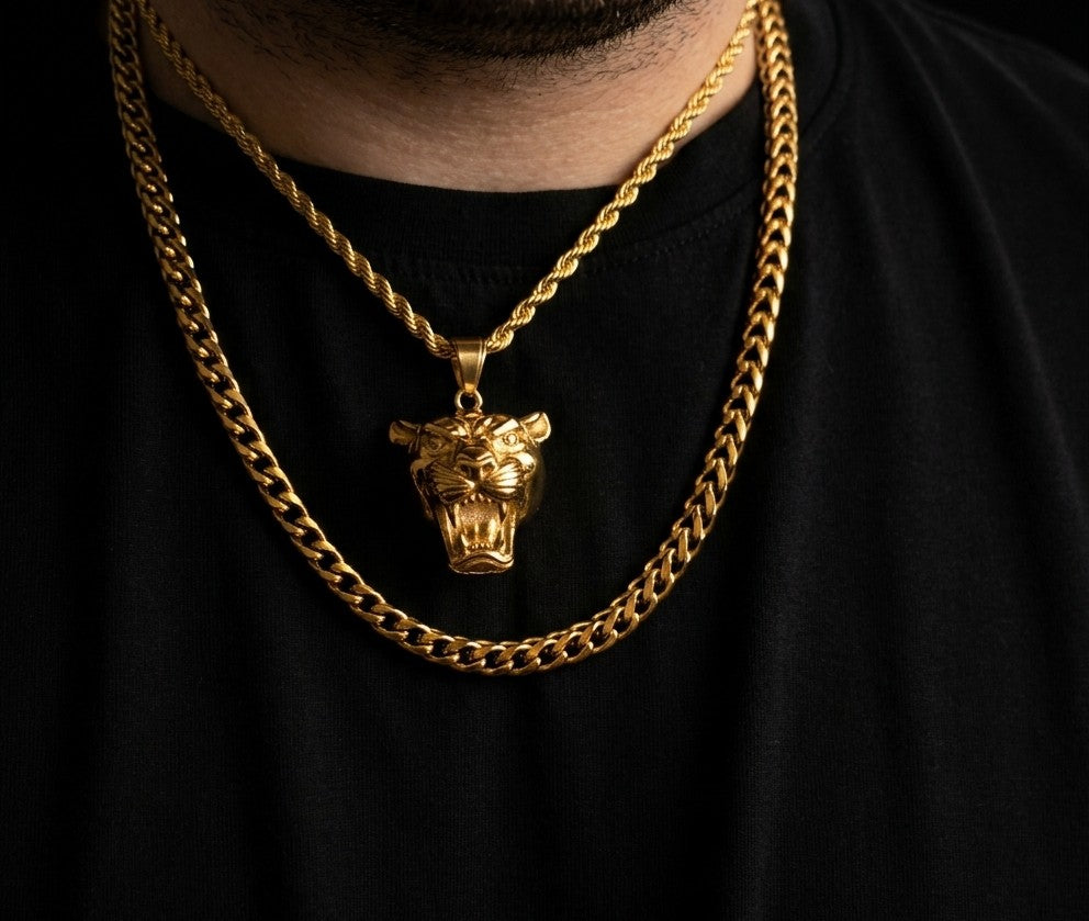 The STRATUM Panther Statement Stack: 18K Gold Cuban & Rope Set