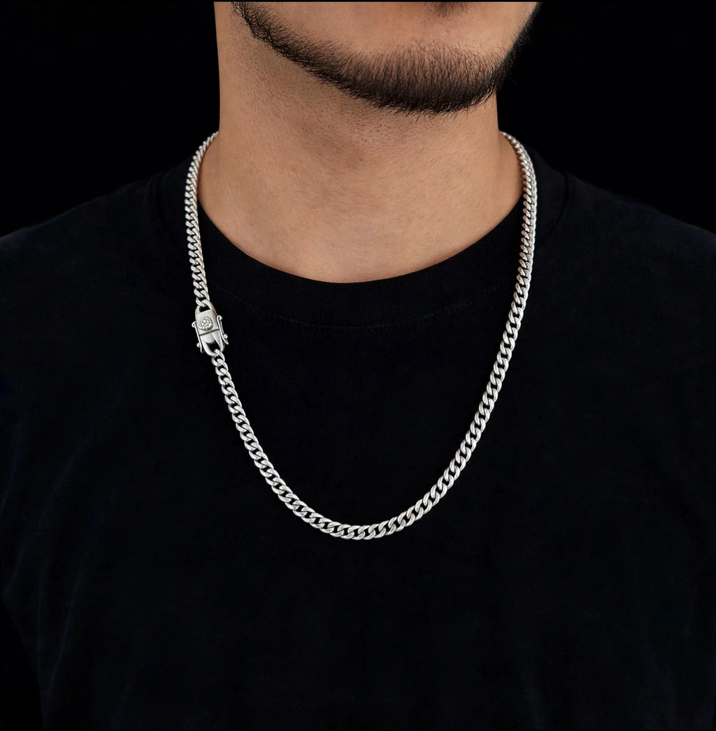The STRATUM 6mm Silver Cuban w/Apex Vault Clasp