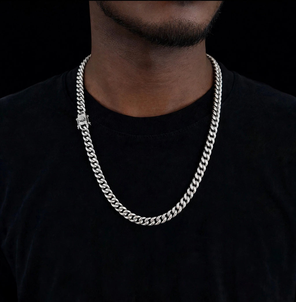 The STRATUM 8mm Silver Cuban w/Apex Vault Clasp