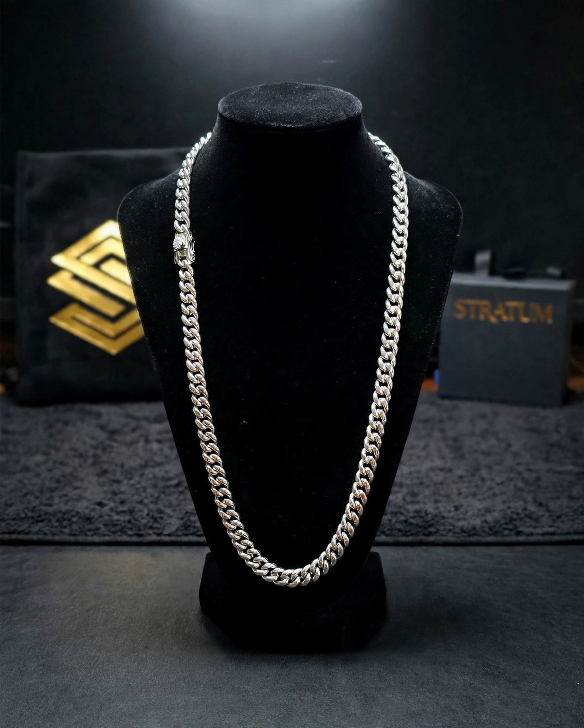 The STRATUM 8mm Silver Cuban w/Apex Vault Clasp