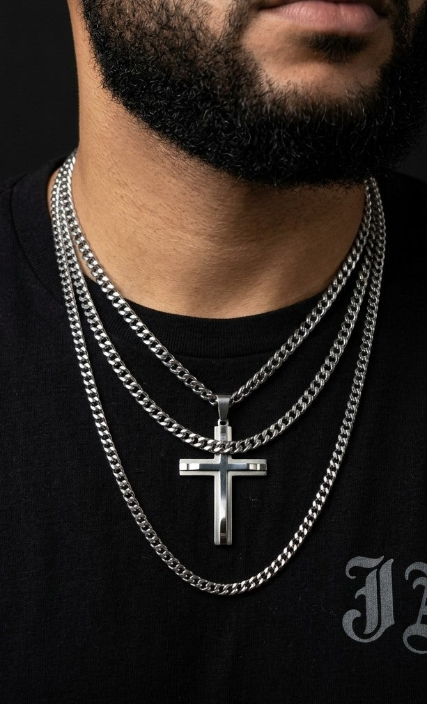 The STRATUM Silver Stack: Heavy Cuban Link Trio