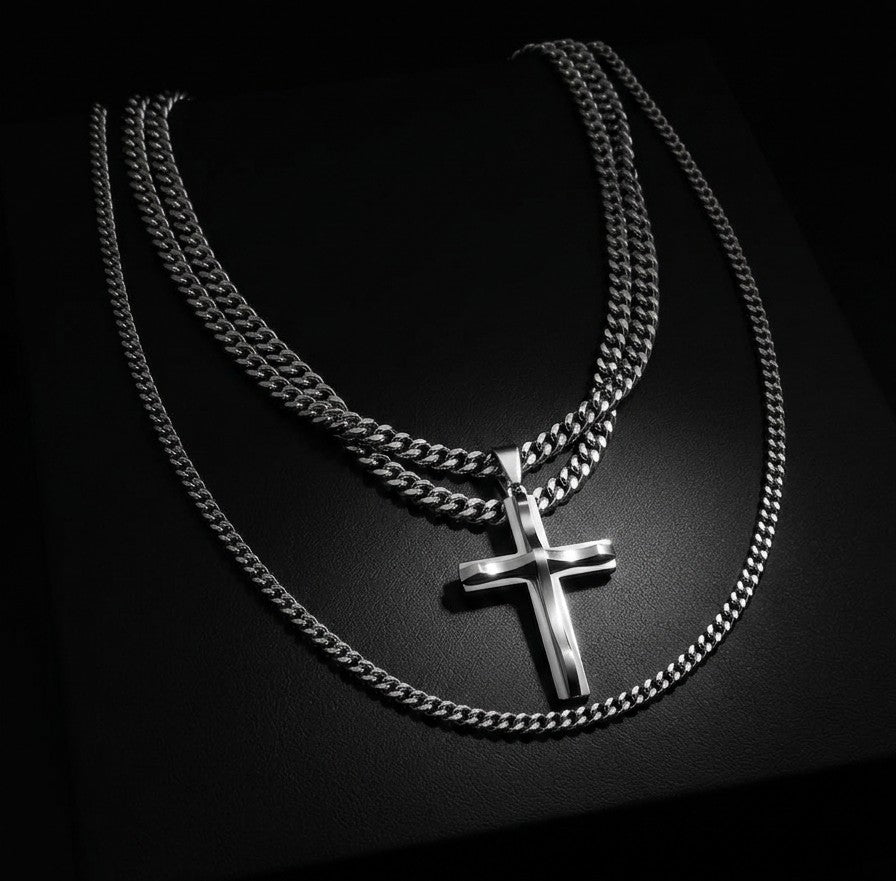 The STRATUM Silver Stack: Heavy Cuban Link Trio